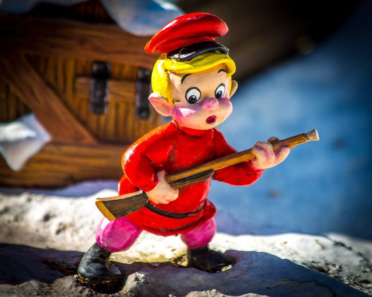 Scared Peter Close-up of the little figure of Peter from Peter and the Wolf on the fairytale boat ride in Fantasyland