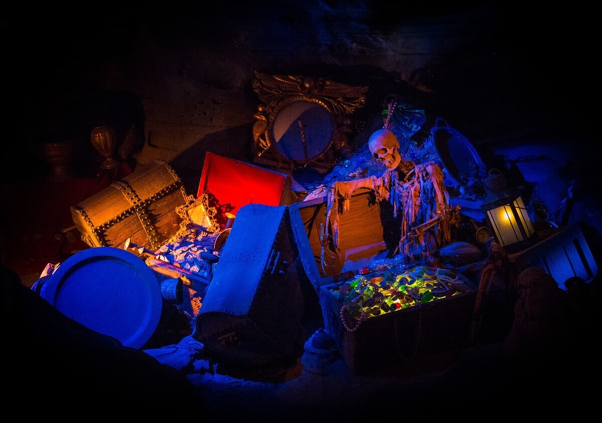 Treasure and pirate skeleton Detail of the pirate treasure and a skeleton