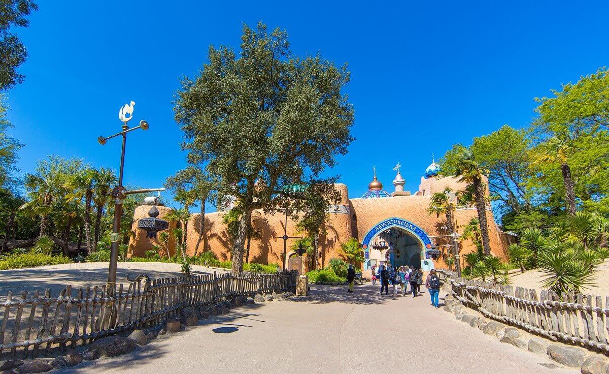 Entrance to Adventureland frontal view of the entrance to Adventureland from Central Plaza