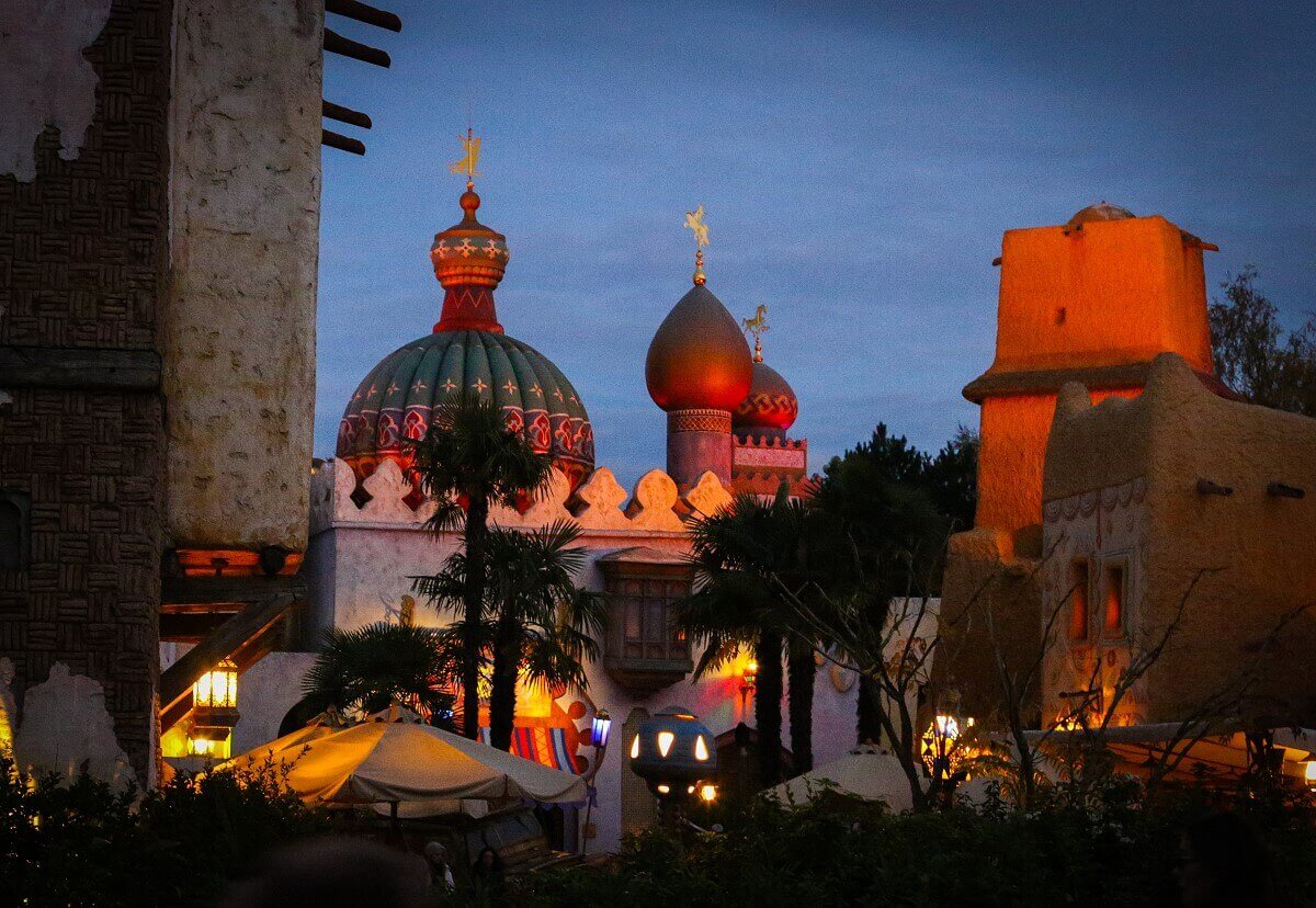Arabian bazaar by night Illuminated buildings like in 1001 nights in Adventureland