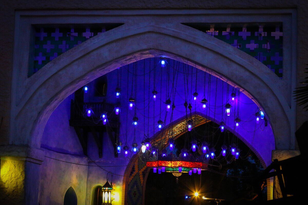 Illuminated passage Night shot of the passageway illuminated with various lamps