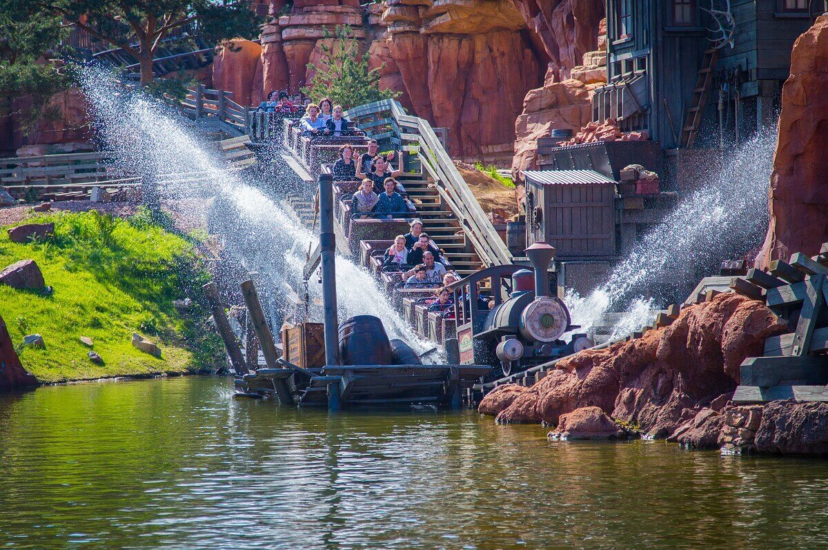 The mine train with full speed The mine train drive down the hill