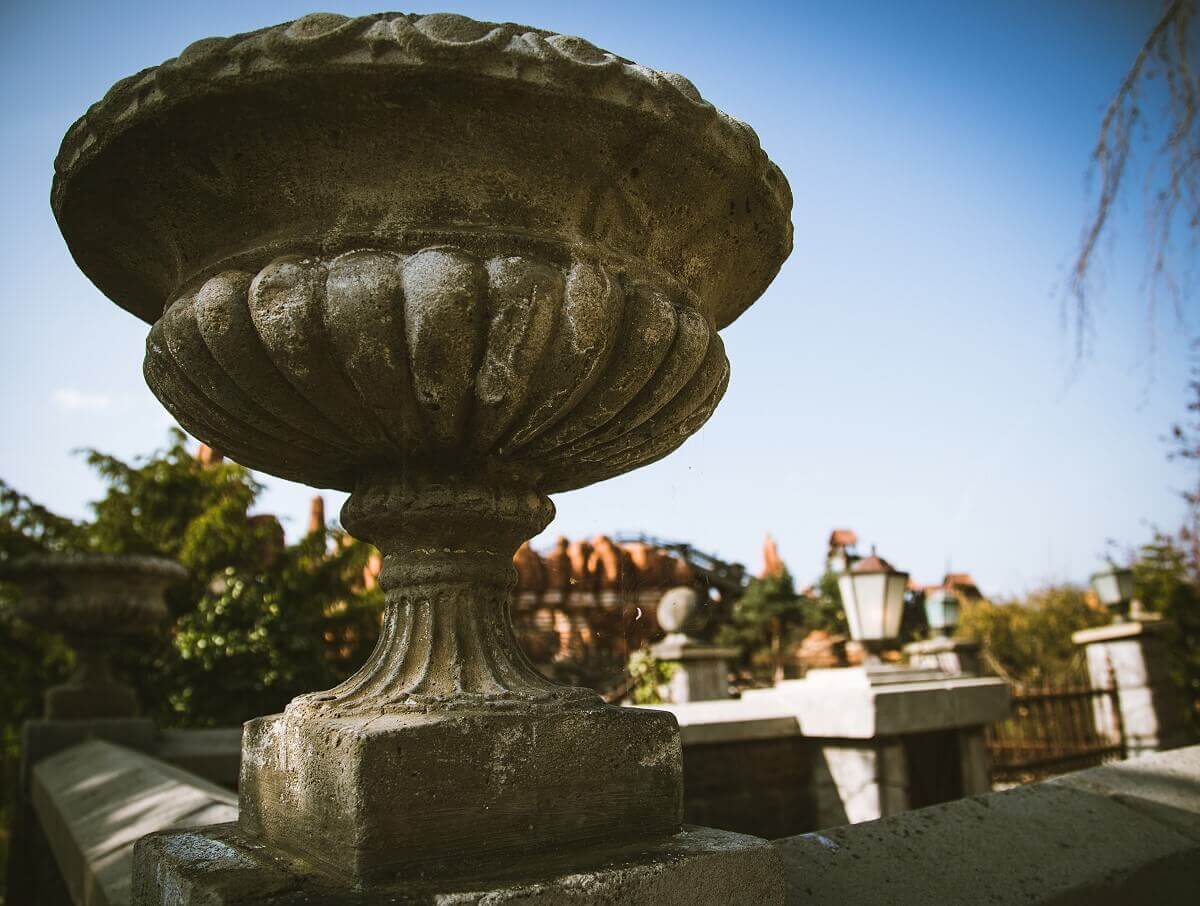 Large stone vase At Boot Hill in Frontierland there is a large bulbous vase made of stone
