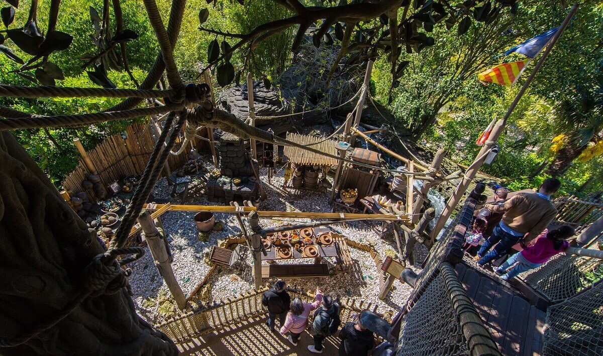 The dining area in the Cabane des Robinson View from above to the dining area in the Cabane des Robinson in Adventureland