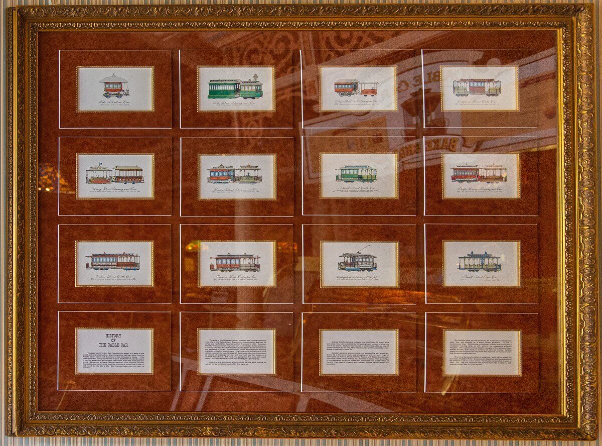 Mural on the history of the San Francisco streetcar Mural about the history of the San Francisco streetcar: On 12 single pictures you can see different models of the cable cars, on four single pictures the history is explained.