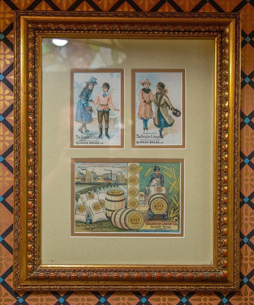 Collection of advertising postcards Collection of historic advertising postcards for Quaker Bread & Merchant Millers in a frame.