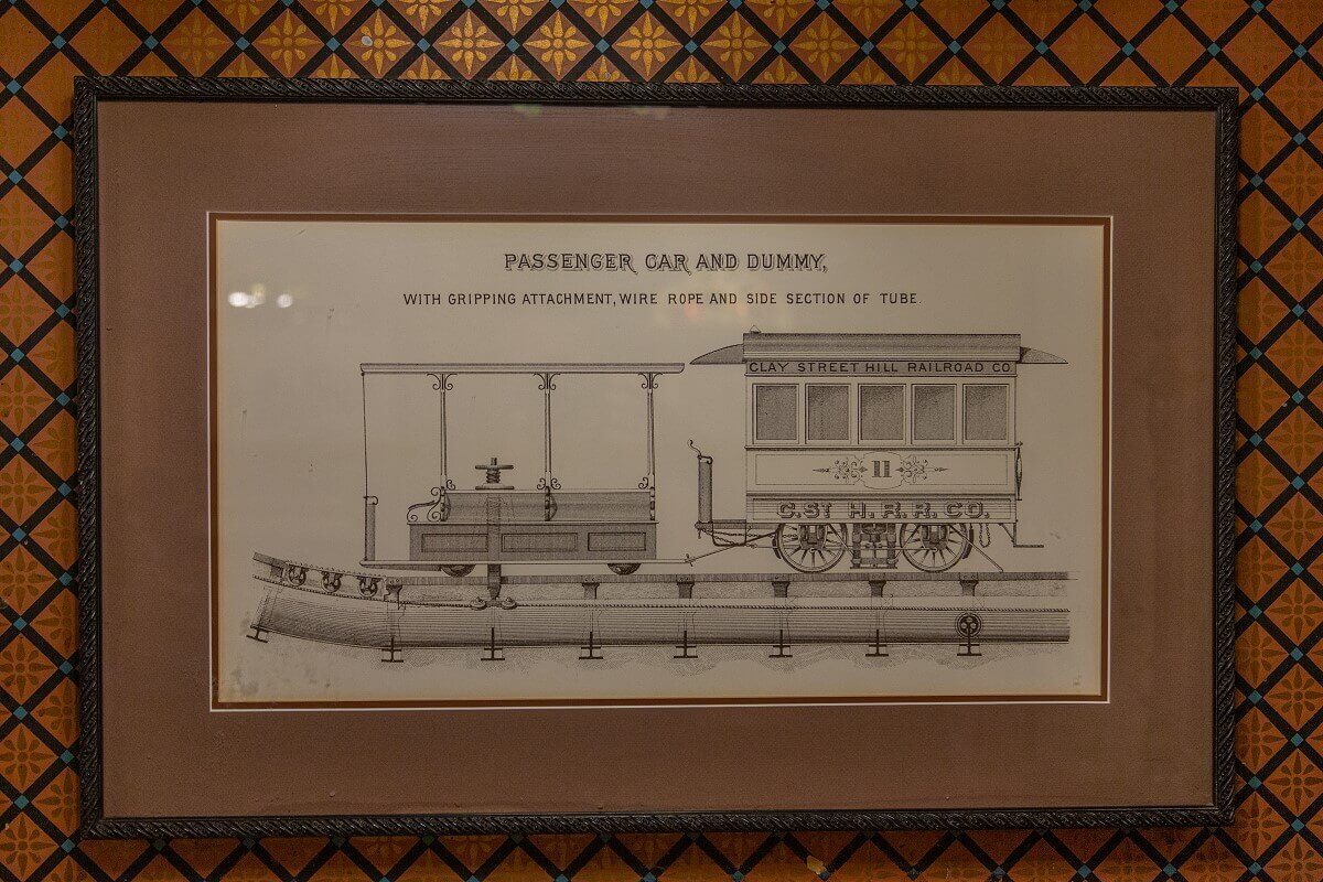 Technical sketch of a cable car Framed, technical sketch of a cable car
