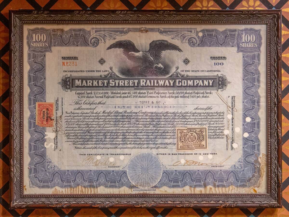Historical Stock of the Market Street Railway Company Historical share of the Market Street Railway Company with 100 shares