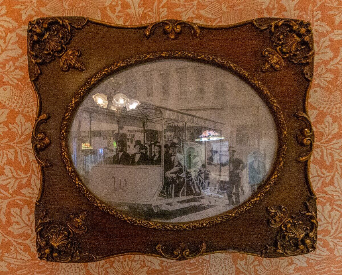 Photo of a small wagon Photo of a small wagon of the Clay Street Hill Railway Company in a wooden frame