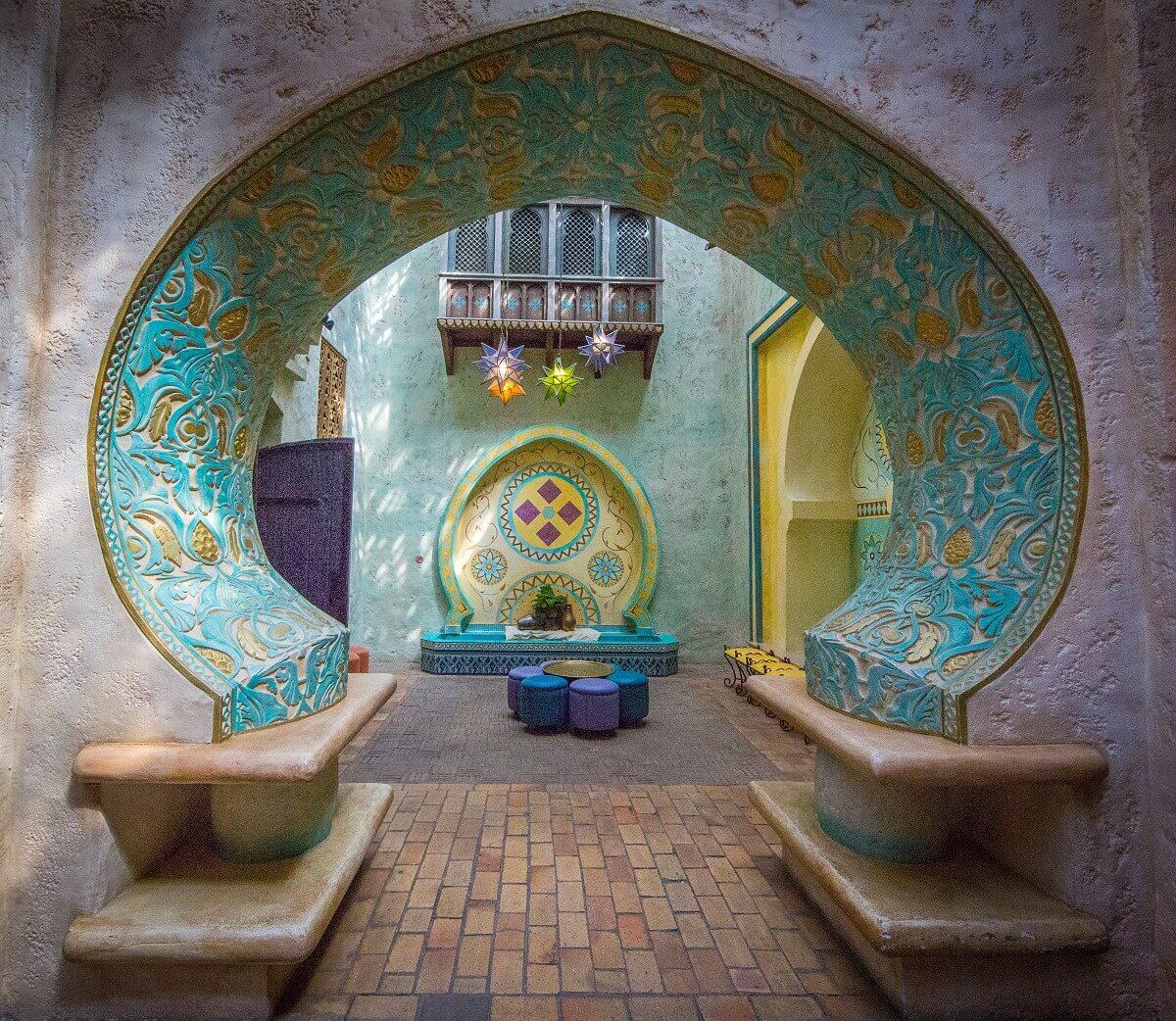 Ornate passageway richly decorated passageway and waiting area in oriental design