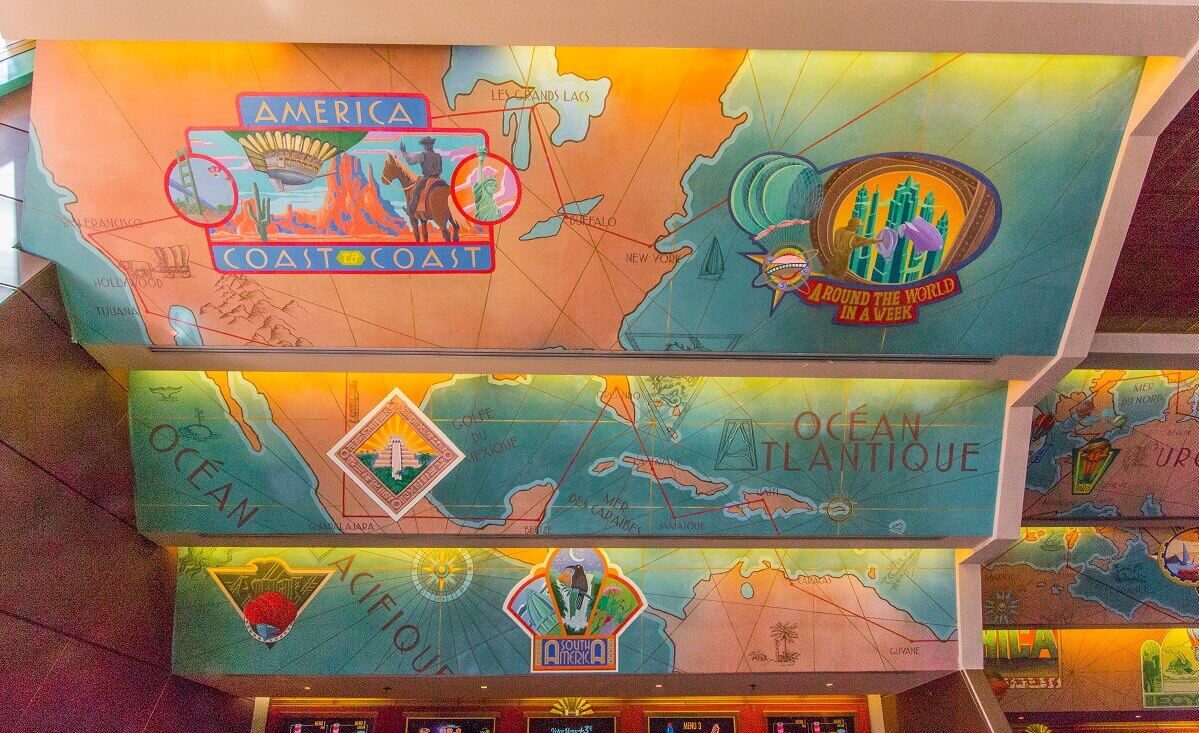 Murals above the cash registers View of three murals above the cash desk area in Cafe Hyperion