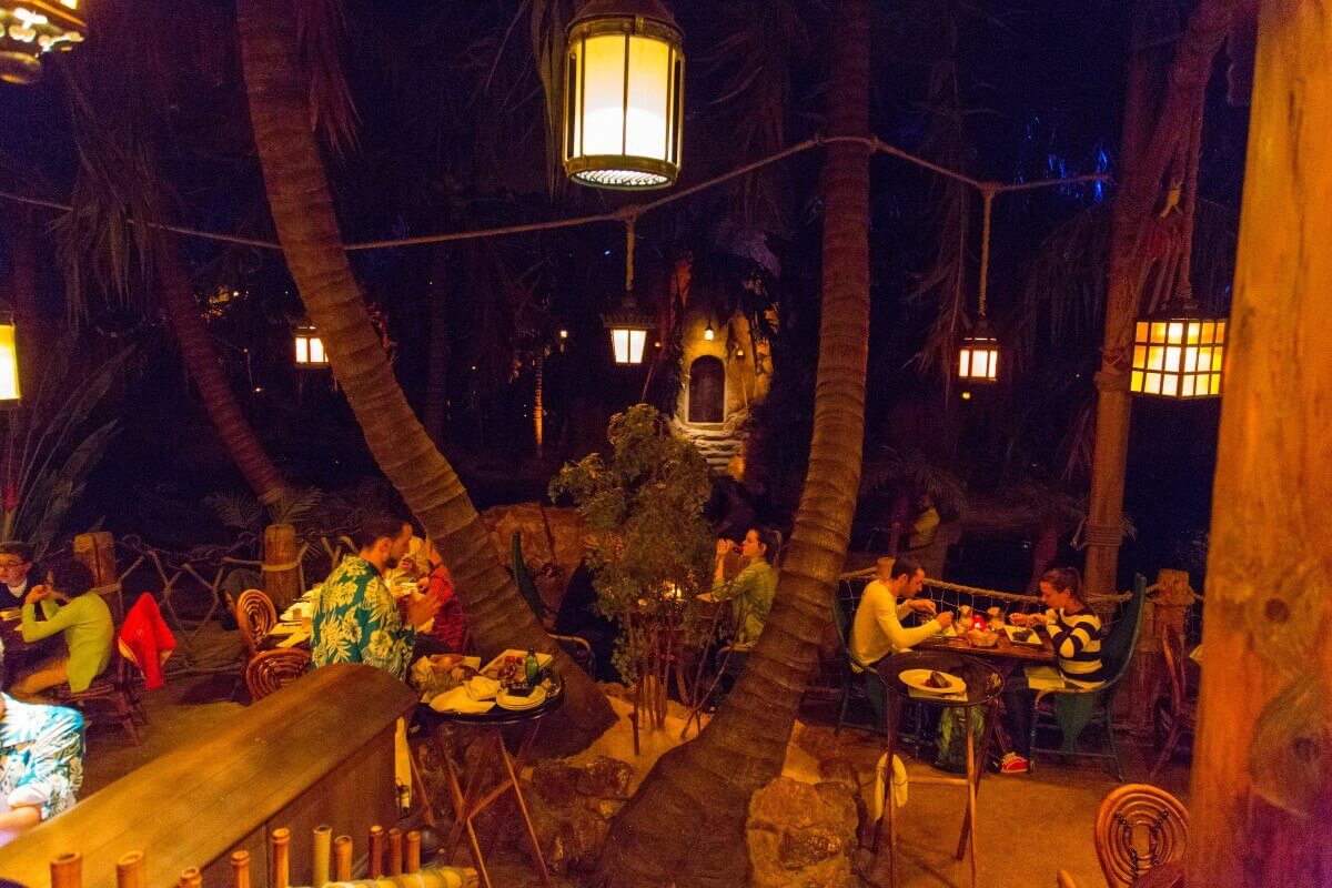 View of the Pirates of the Caribbean attraction View from a table of the restaurant to parts of the attraction Pirates of the Caribbean
