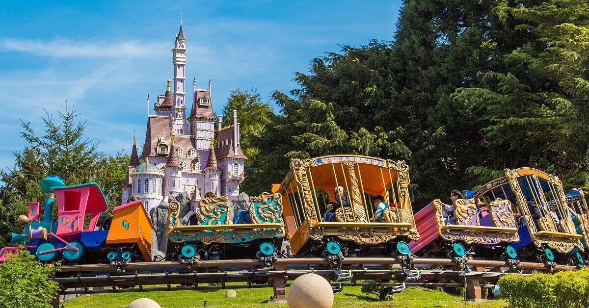 Casey Jr. train in front of the Beasts Castle from Beauty and the Beast