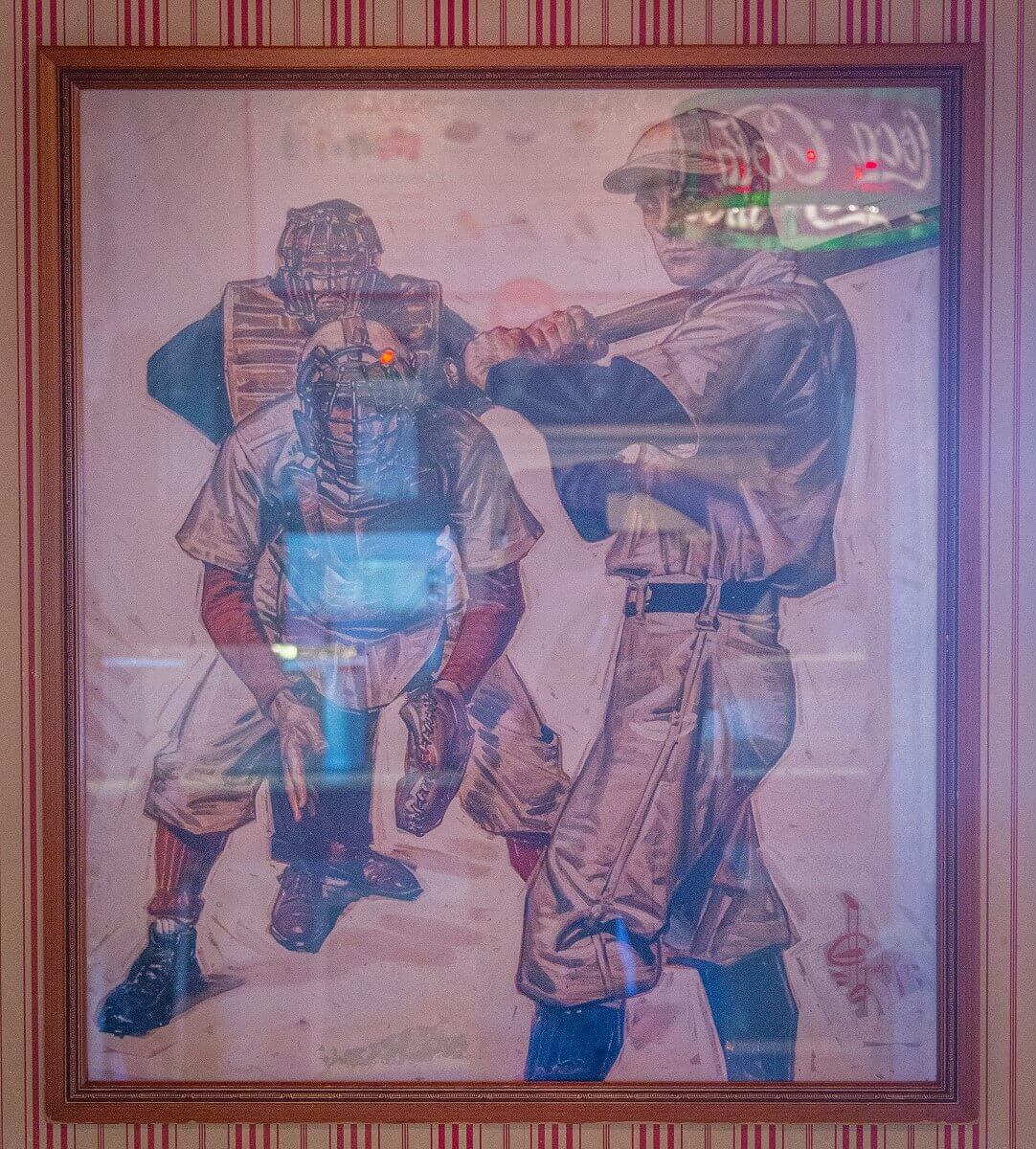 Drawing with baseball players Drawing with baseball players: in front the batter, behind him a catcher and an umpire