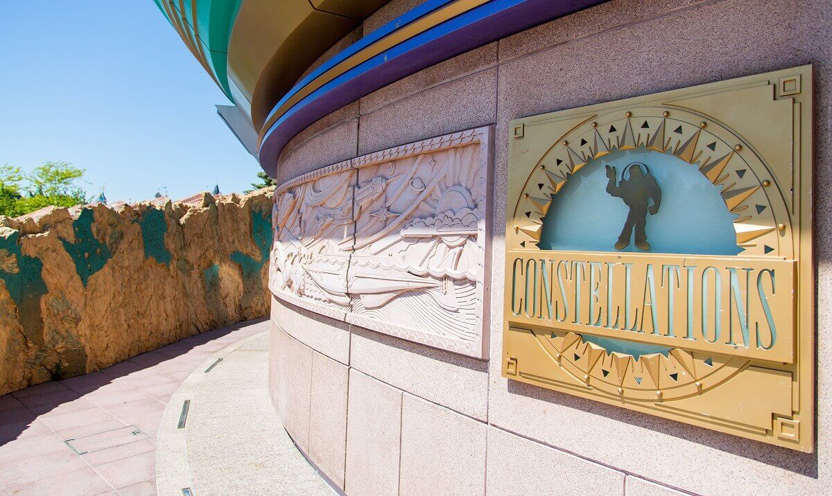 Shop Constellations from the outside side view of the sign at the entrance to the shop Constellations