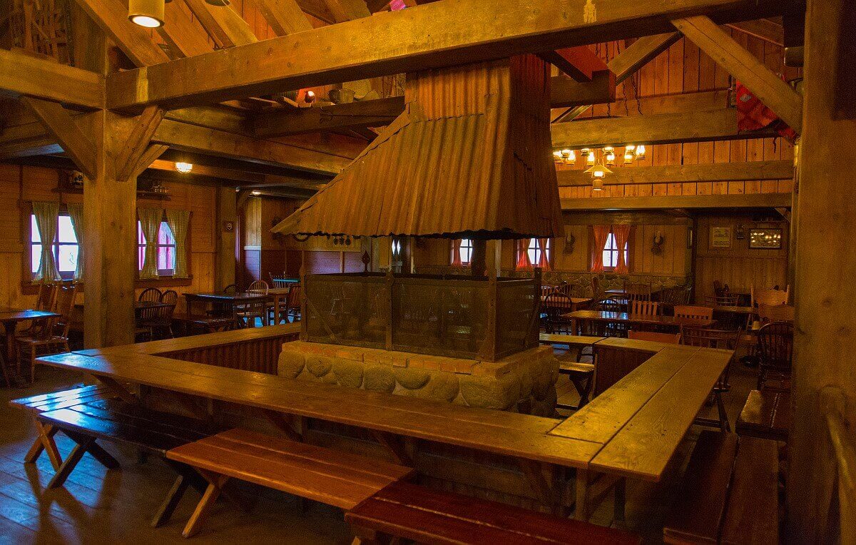 Large fireplace A large fireplace in the middle of the barn of the Cowboy Cookout