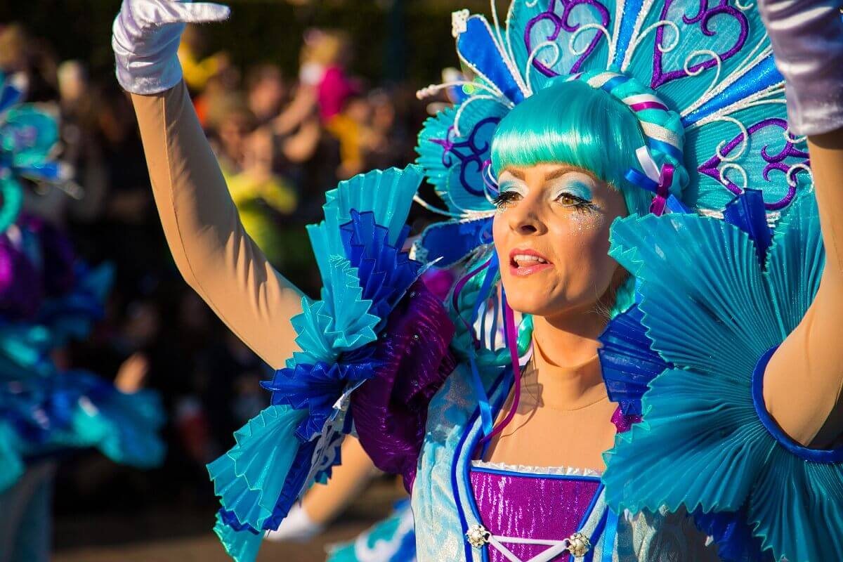 Dancer at Disney Stars in Parade A dancer at Disney Stars in Parade. She performs a balletic figure.