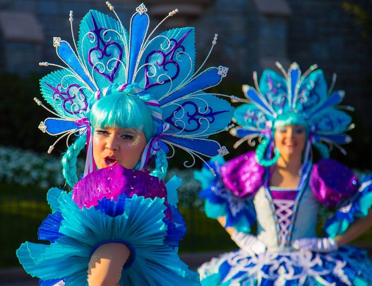 Dancer as snow crystal Two dancers at the parade representing ice crystals