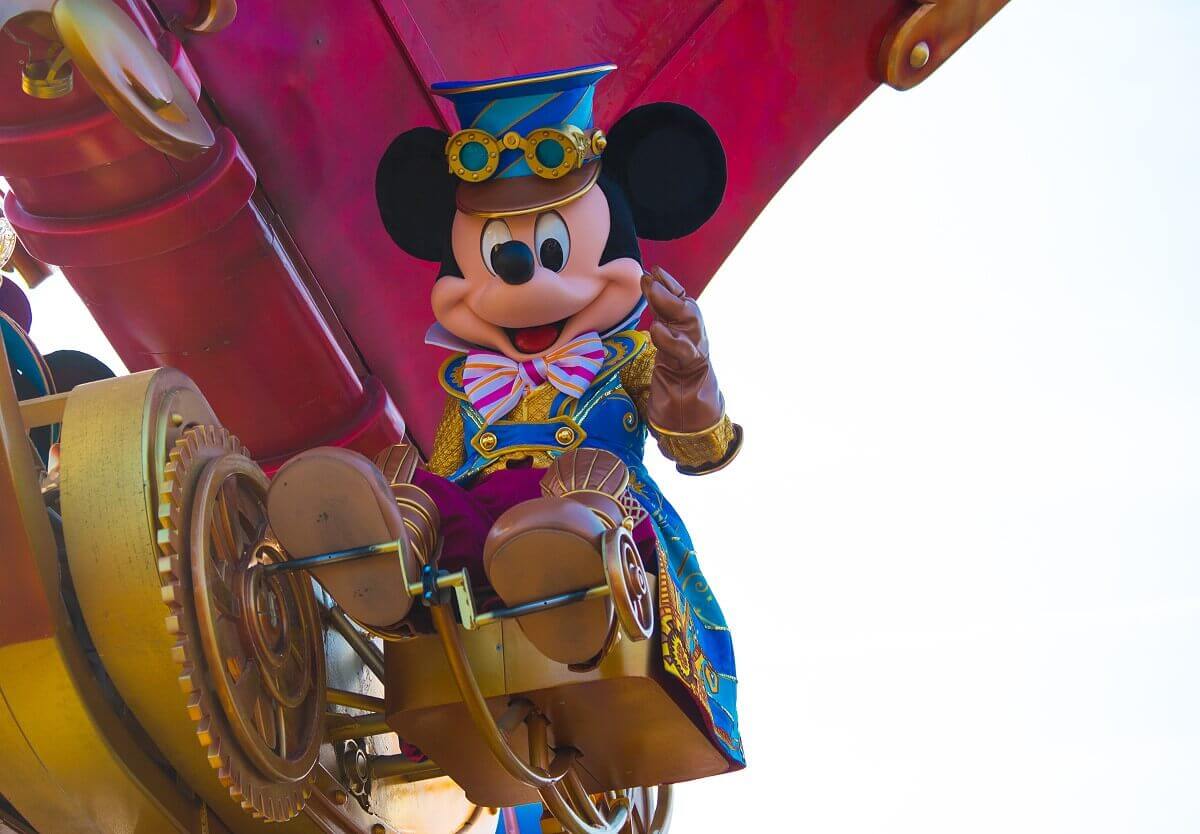 Smiling Mickey Mouse Mickey Mouse smiles and waves at Disney Stars on Parade