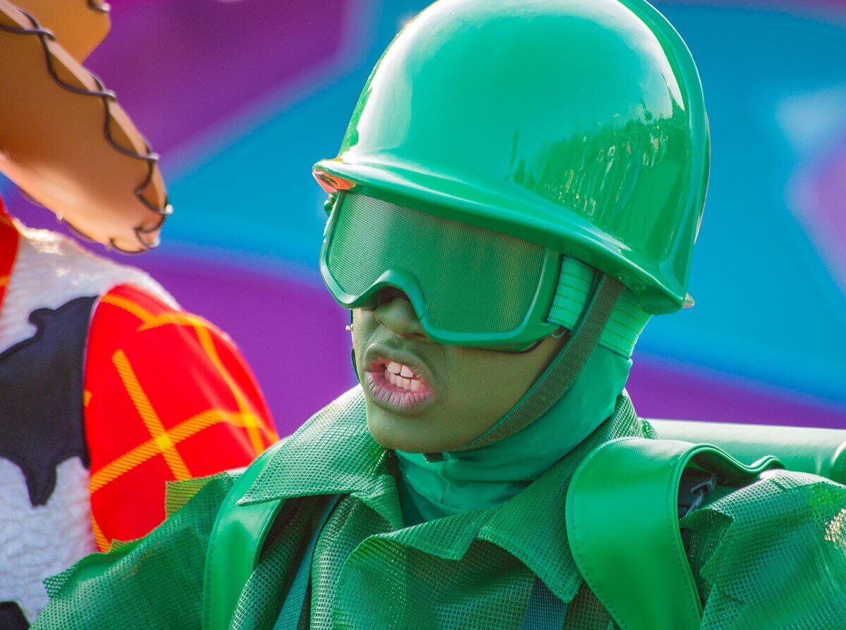Close up of a green toy soldier Close-up showing the head of a green toy soldier in the parade at Disneyland Paris