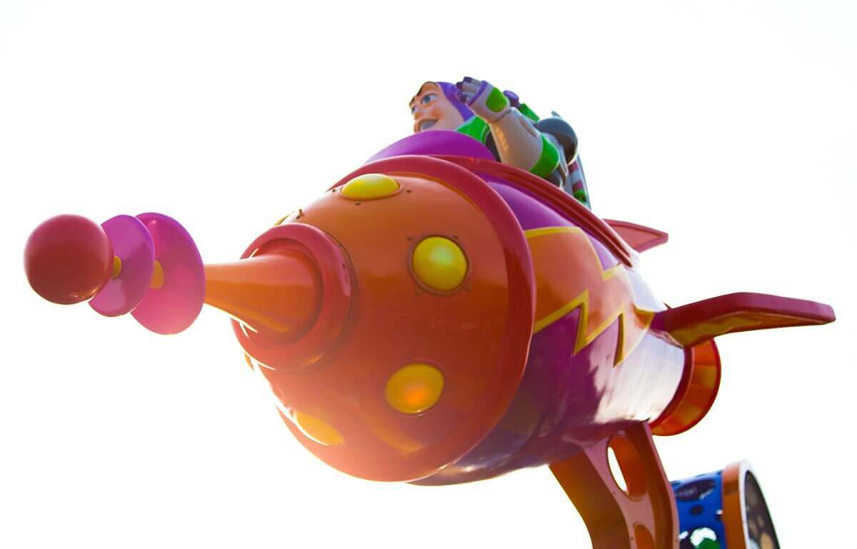 Buzz Lightyear flies Buzz Lightyear flies in his toy rocket