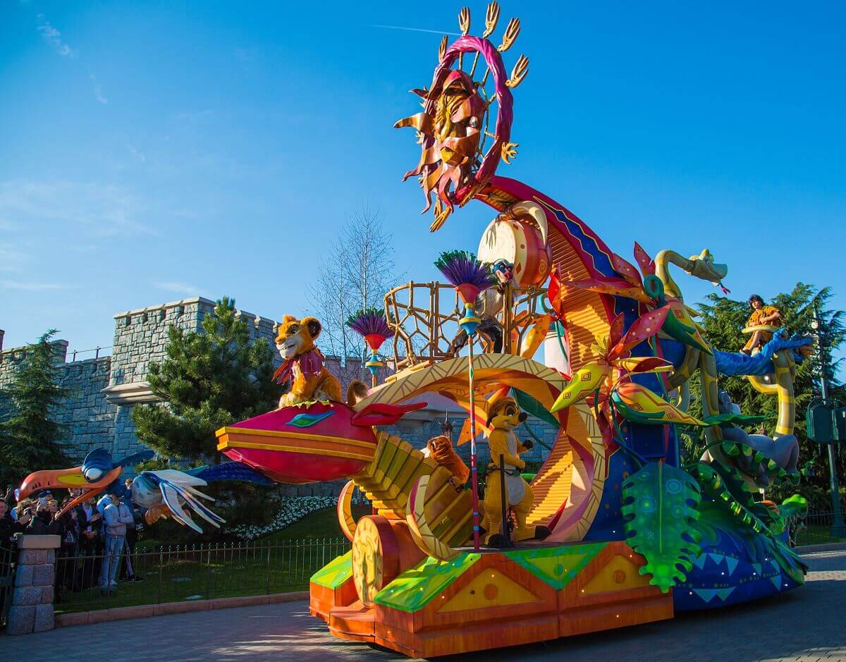 Lion King parade float Lion King and Jungle Book parade float with Simba, Timon, Rafiki, Baloo and Mowgli