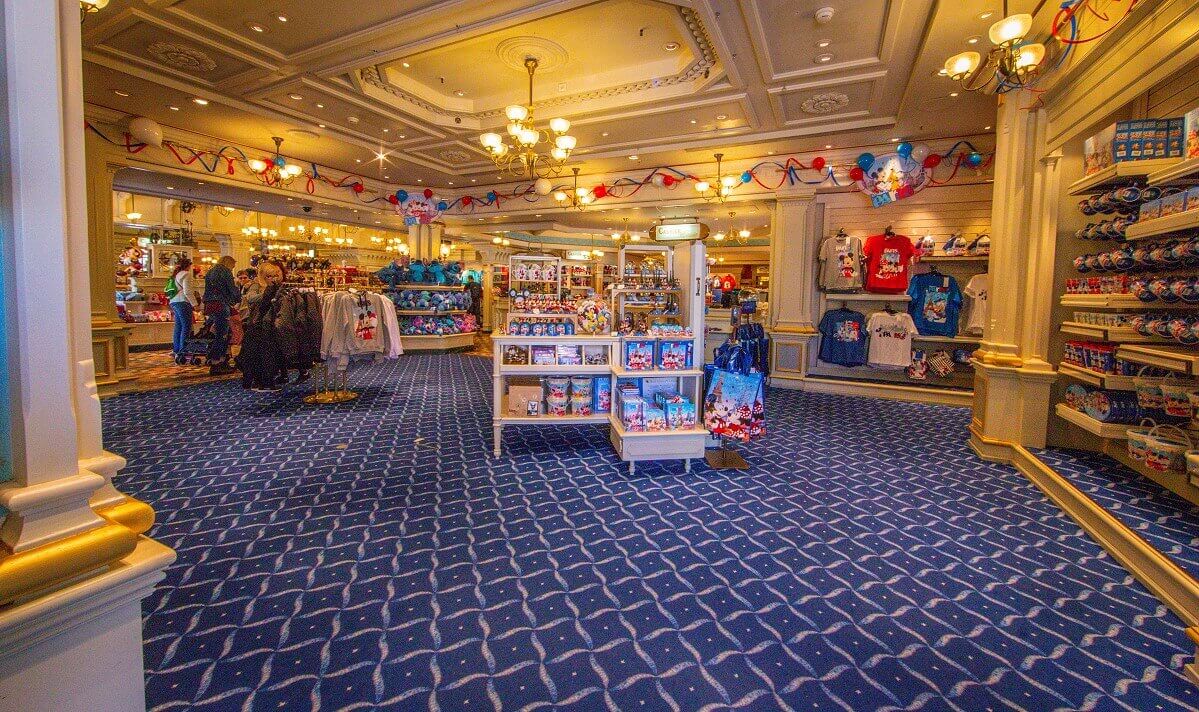 Salesroom Long shot of a salesroom with cups, sweets and clothes