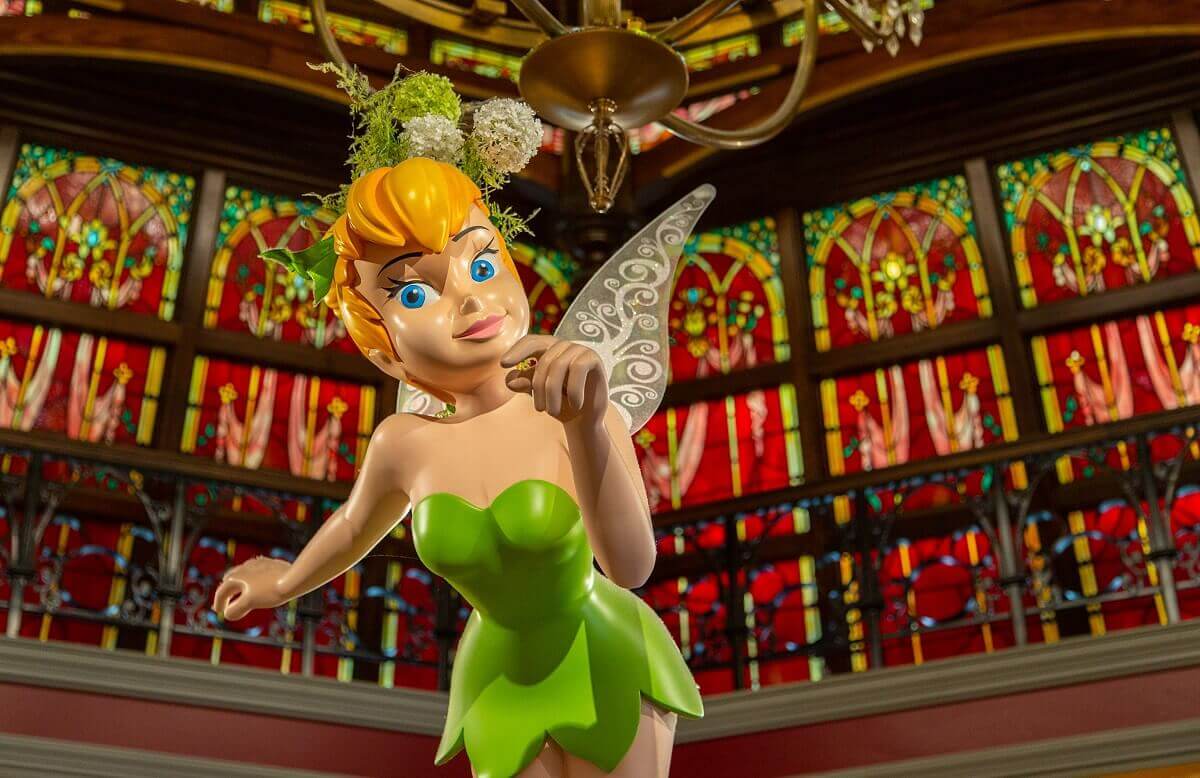 Close up of Tinkerbell figure flying in the dome Close up of Tinkerbell figure flying in the dome