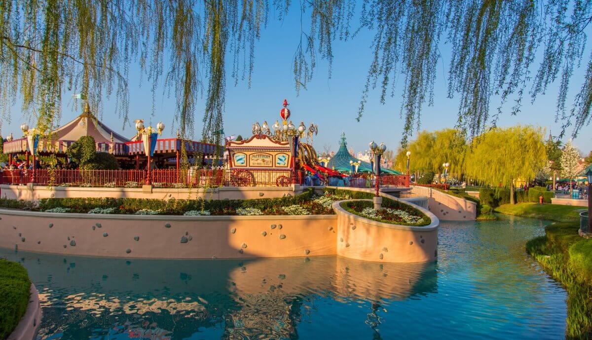 Water in Fantasyland View of a small water body and the Dumbo attraction in Fantasyland