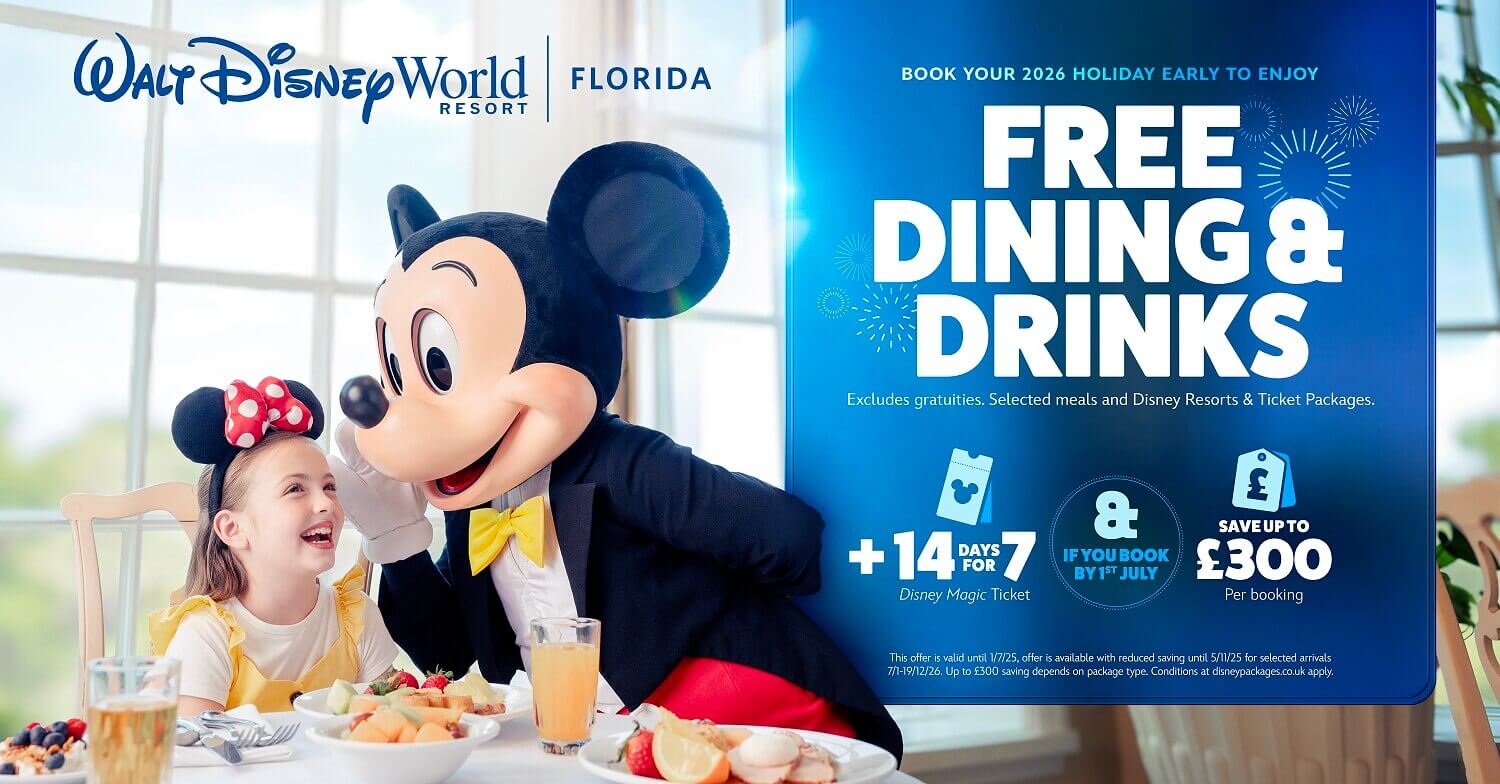 Free Dining Offer 2026: Free food and drinks, 14-day Magic Tickets including Memory Maker for the price of 7 days, up to $200 discount, refillable resort mug, and much more