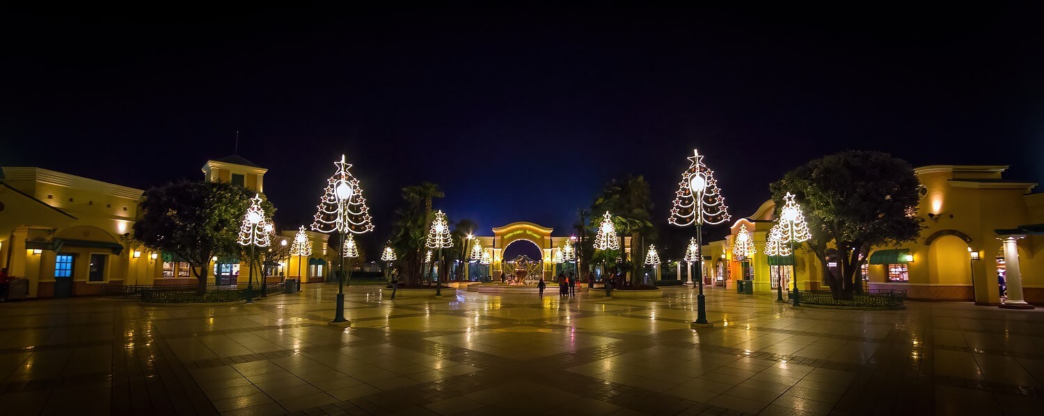 Total of the Front Lot at the blue hour Long shot of the Front Lot at blue hour - with christmas decoration