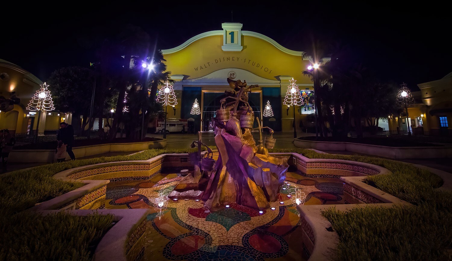 Mickey the Sorcerer's Apprentice Fountain by Night Mickey the Sorcerer's Apprentice fountain at night, in the background Studio 1