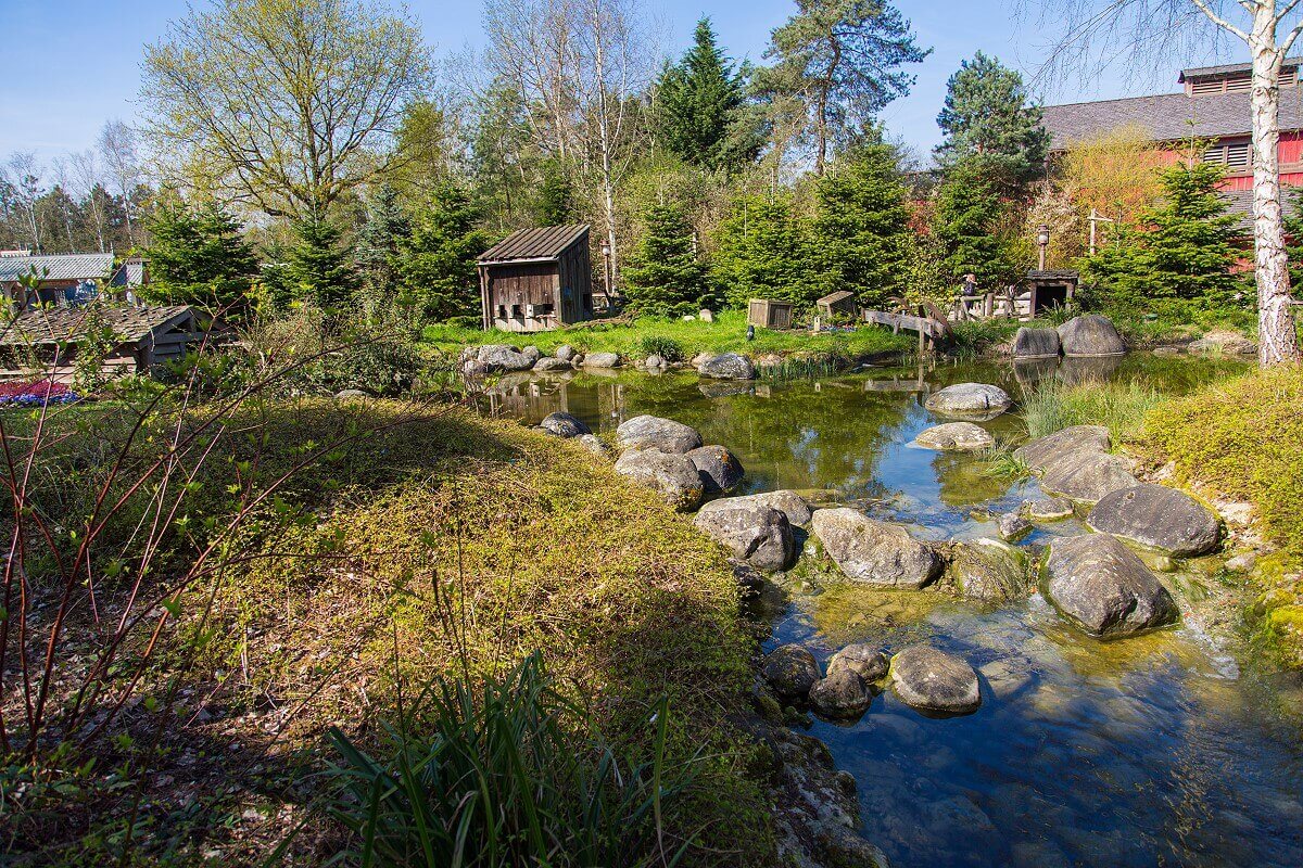 Impressions from the Frontierland Behind the Cowboy Cookout Barbecue, a small creek meanders through the green landscape