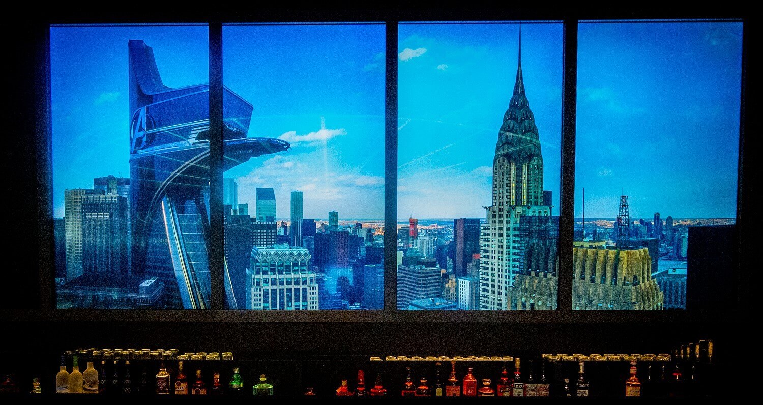 Skyline Bar Close-up of the New York picture behind the counter of the Skyline Bar. On the right the Empire State Building, on the left an imaginary futuristic building.