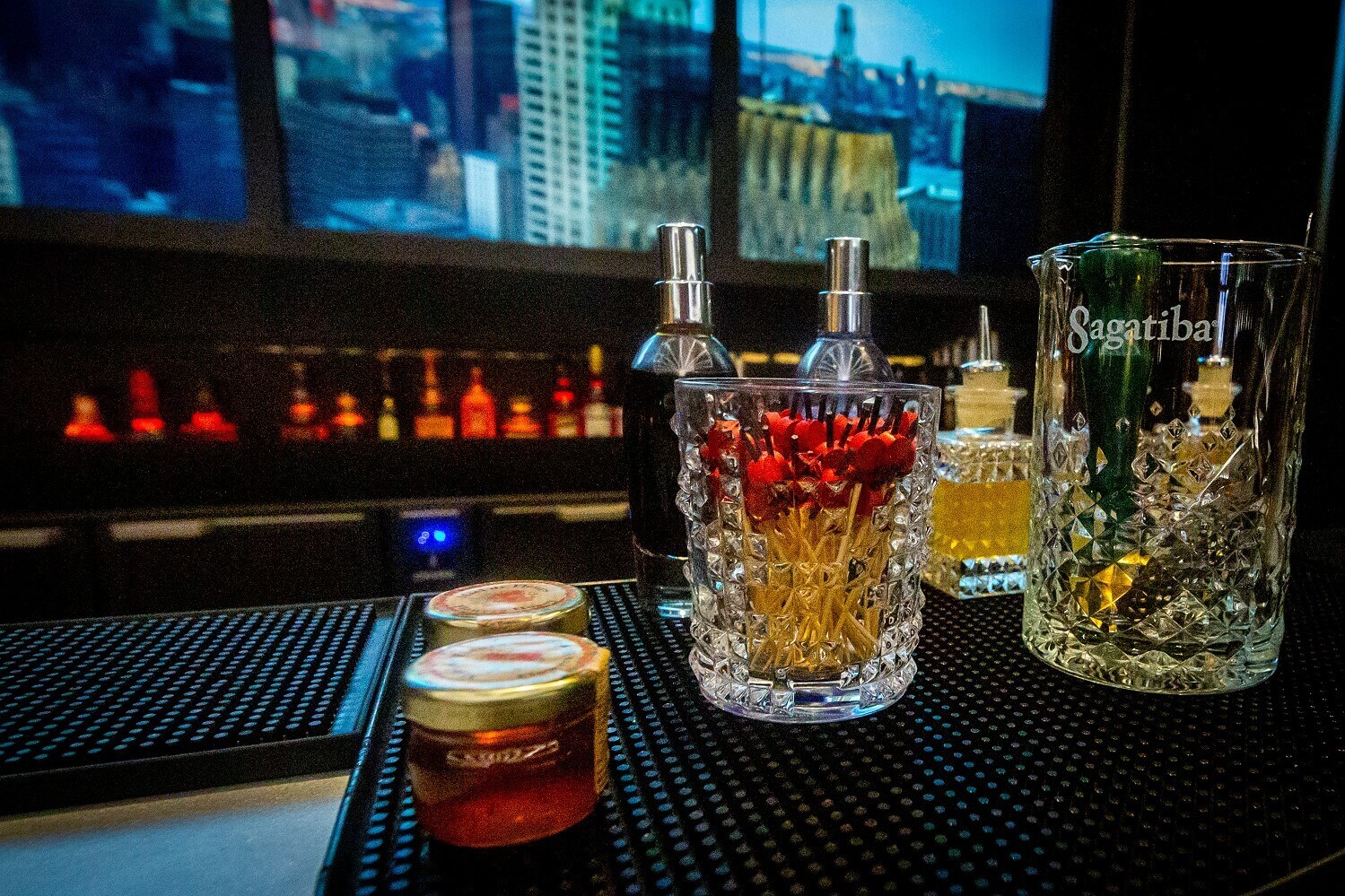 Skyline Bar There are some glasses on the bar counter