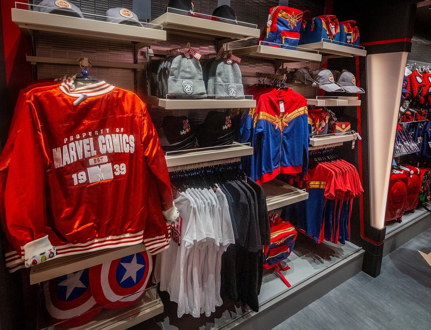 New York Boutique A variety of Marvel-style clothing items are available in the New York Boutique, including jackets, t-shirts, backpacks and hats.