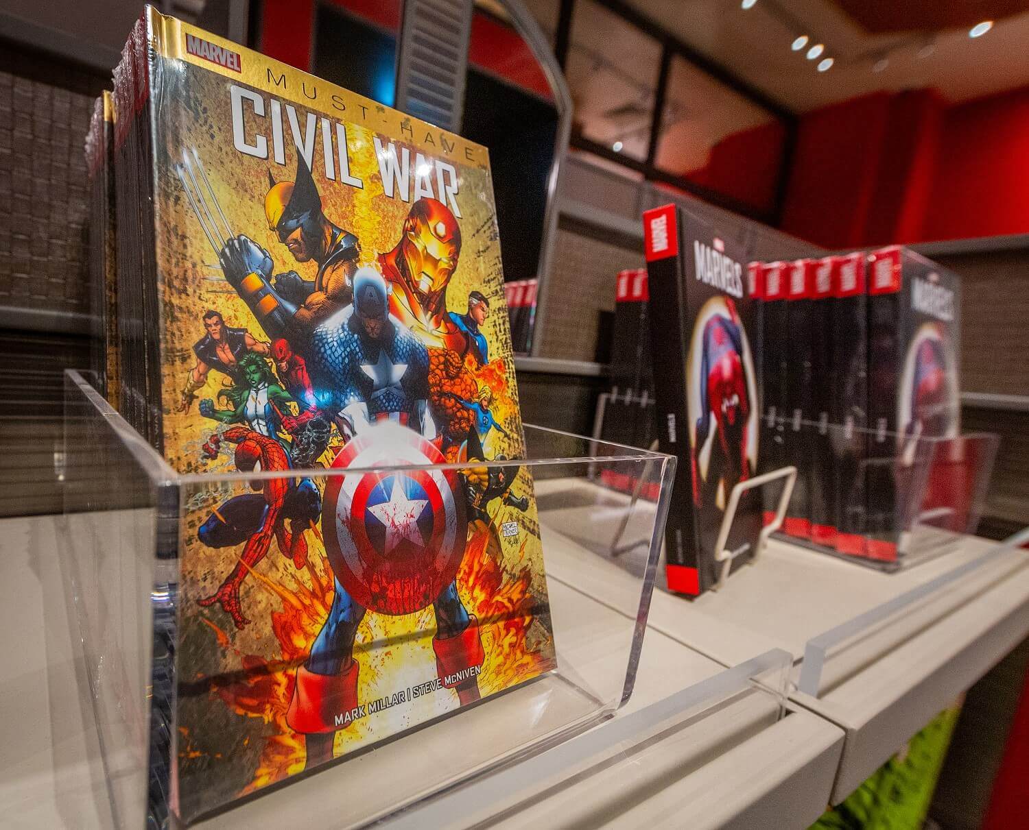 New York Boutique Various books in the hotel shop. On the cover, among other things, Captain America and Spiderman are printed.