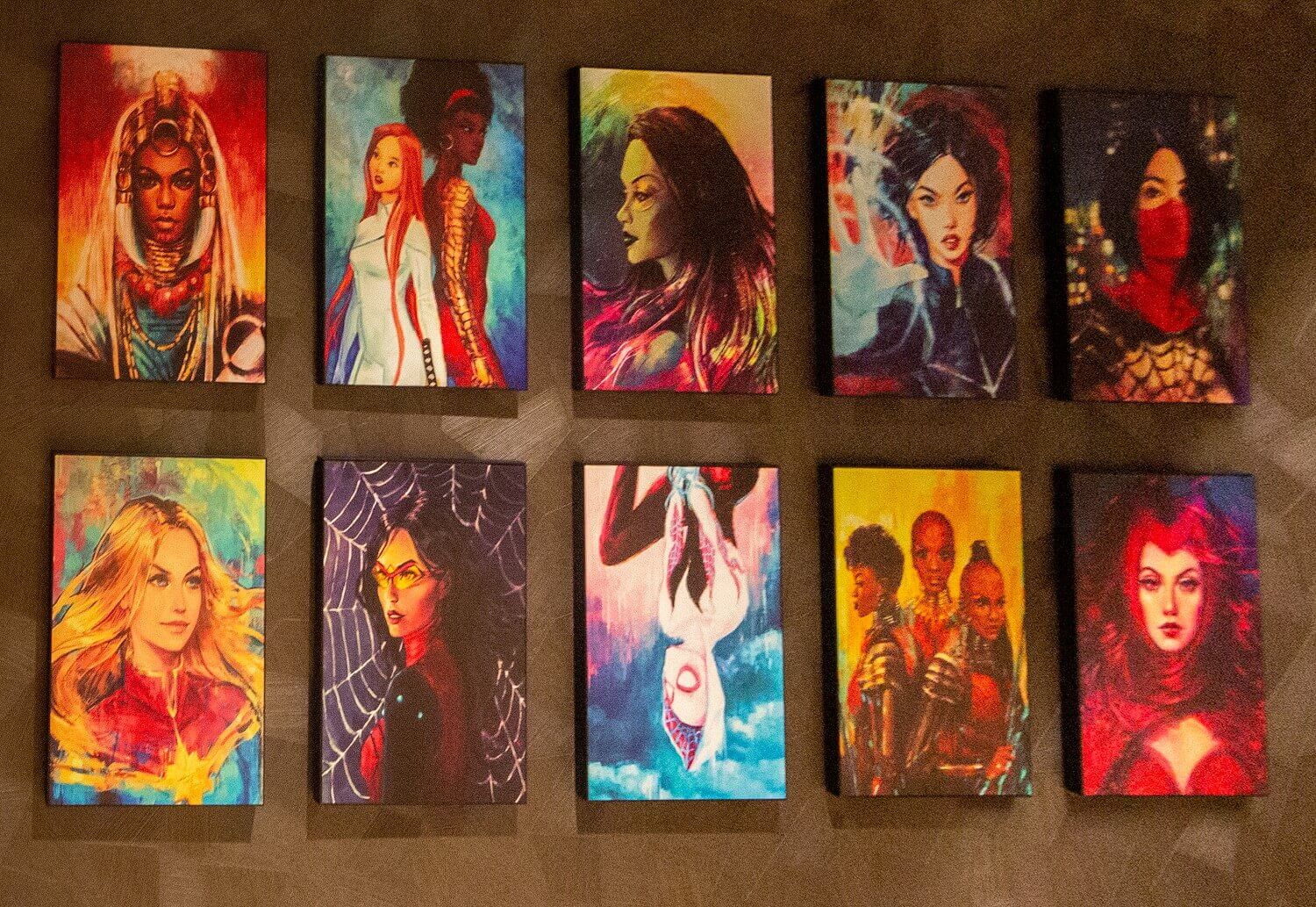 Female Marvel characters Paintings of female Marvel characters on the walls