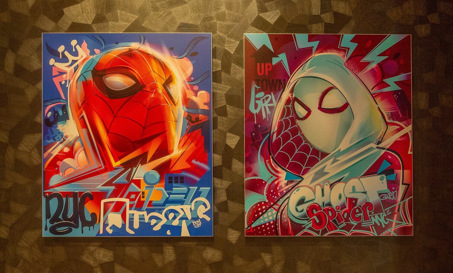 Images of Spider-Man Two pictures with Spider-Man hang on the wall