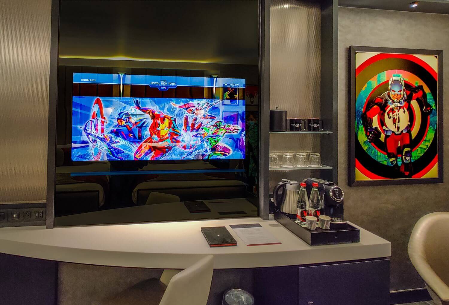 Mirror and TV in the hotel room The mirror in the room with integrated television