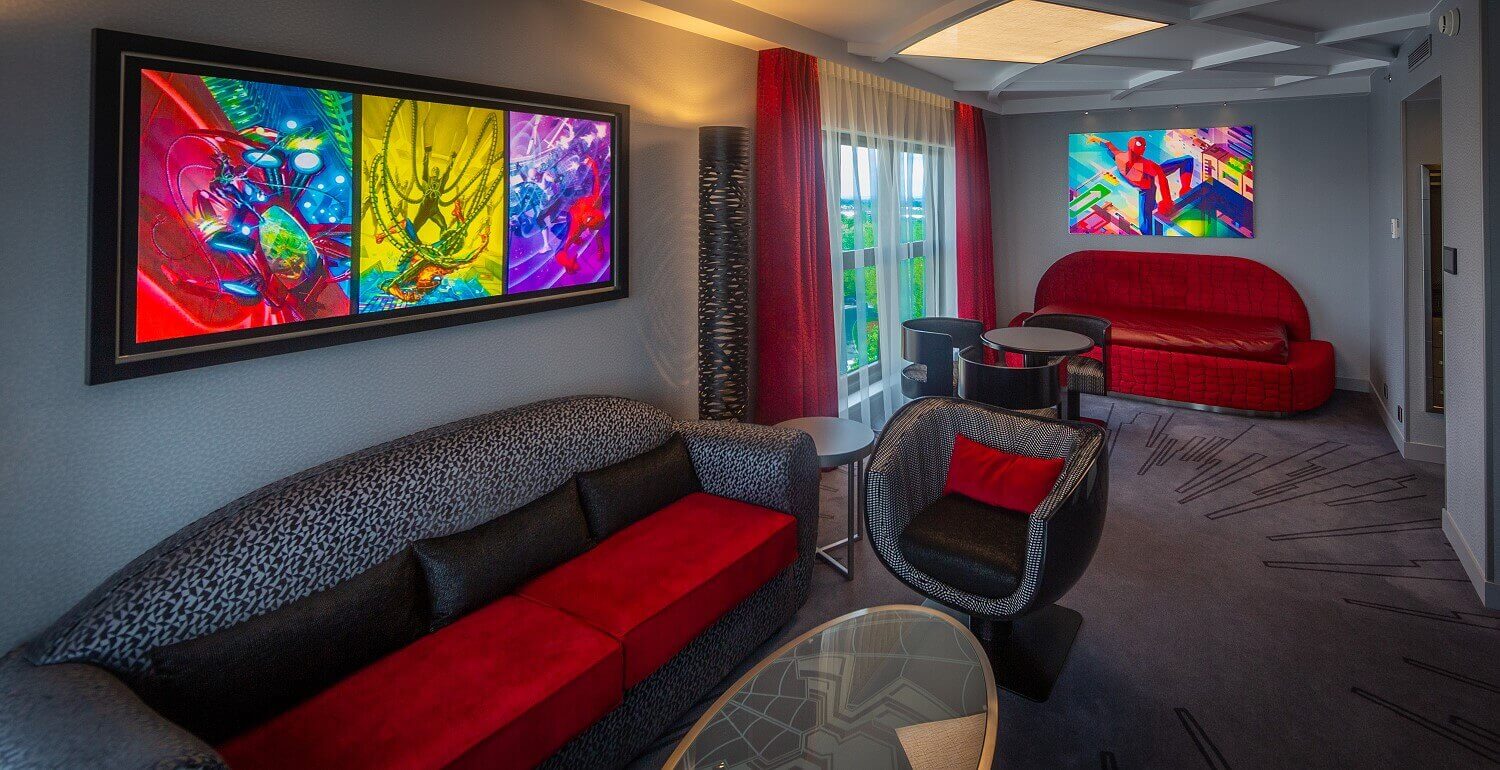 Spider-Man Suite living area The living area of the suite with a sofa armchair and table