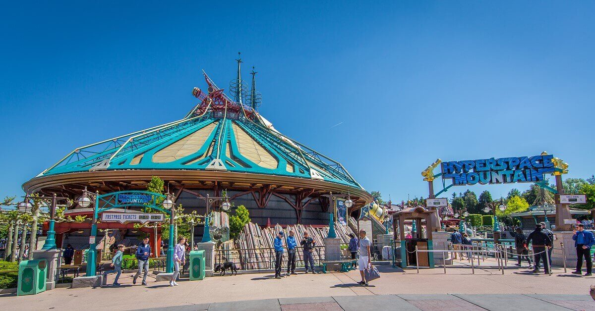 Hyperspace Mountain Long shot of Star Wars Hyperspace Mountain, front view