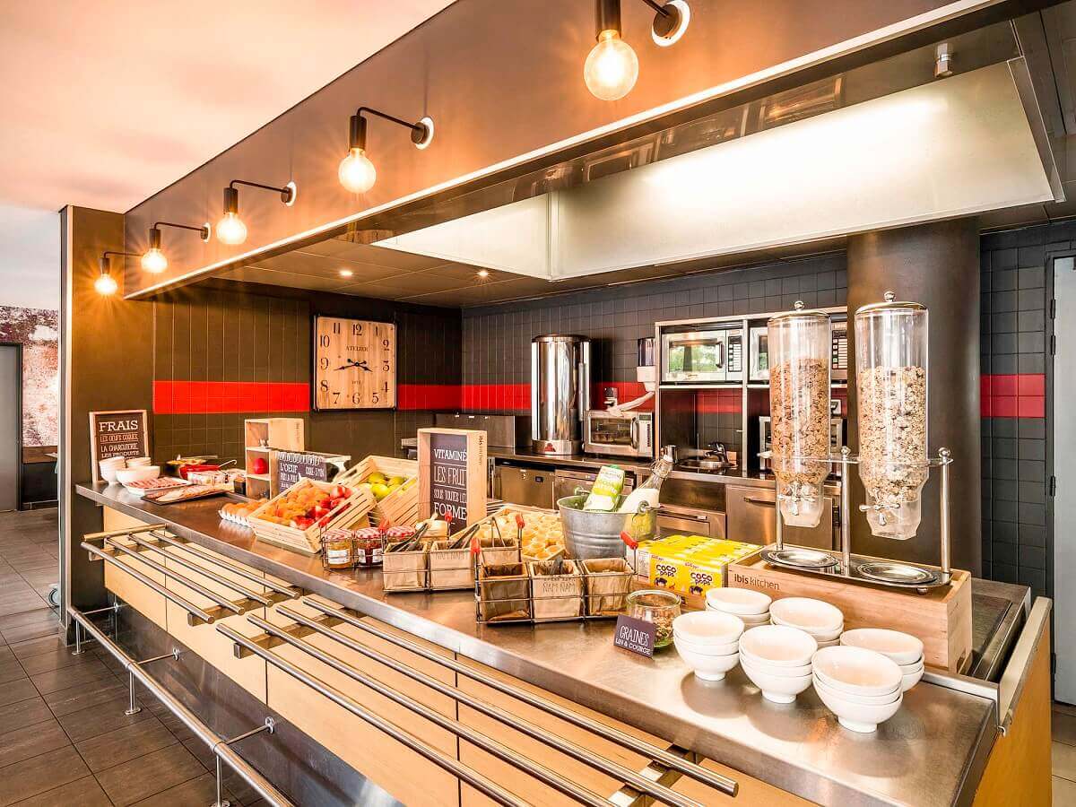 Cereal Station Muesli station at the breakfast buffet with different mixtures to fill in