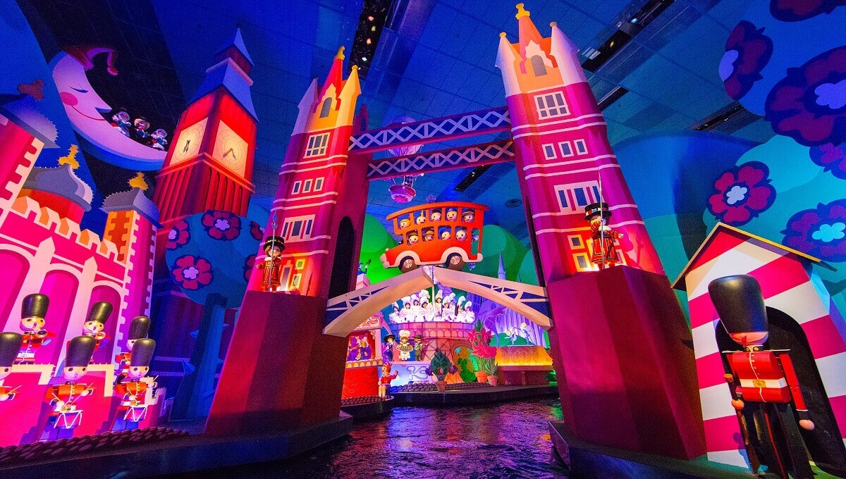 Great Britain at Its a small world View from the moving boat to the Great Britain area with Tower Bridge and Big Ben at Its a small world