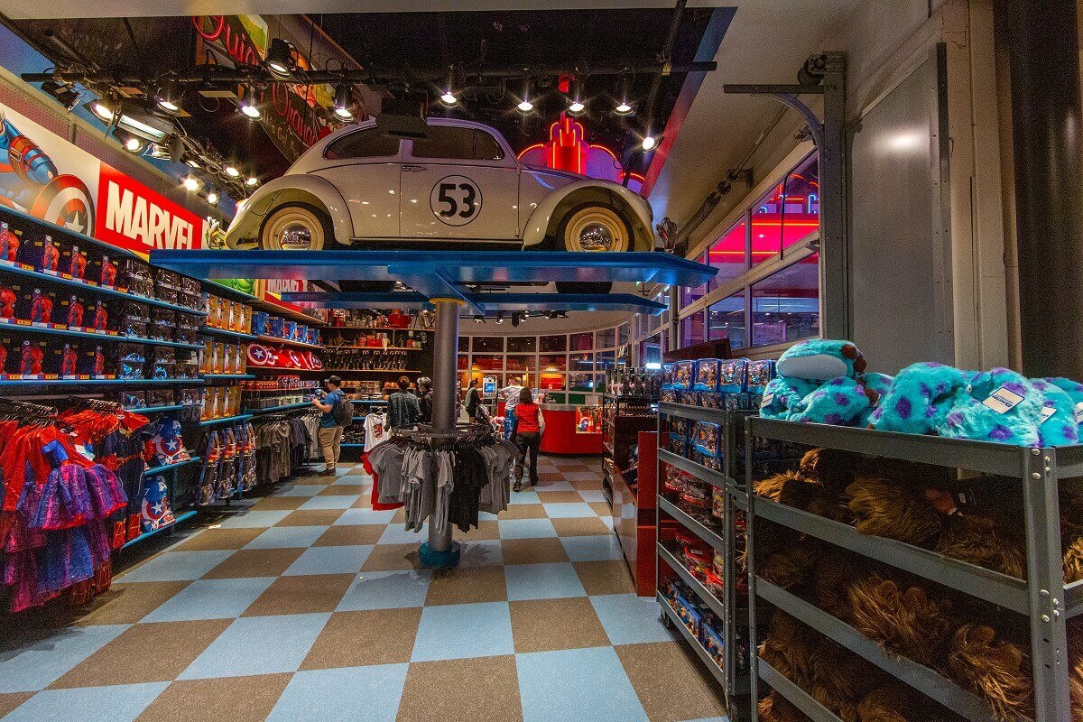 Herbie / Love Bug After a car repair shop themed area of the shop with Herbie / Love Bug on a lifting platform.