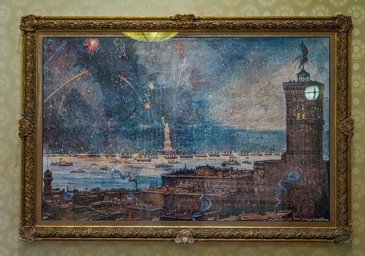 Mural with the fireworks for the inauguration of the Statue of Liberty in New York Mural with the fireworks for the inauguration of the Statue of Liberty in New York