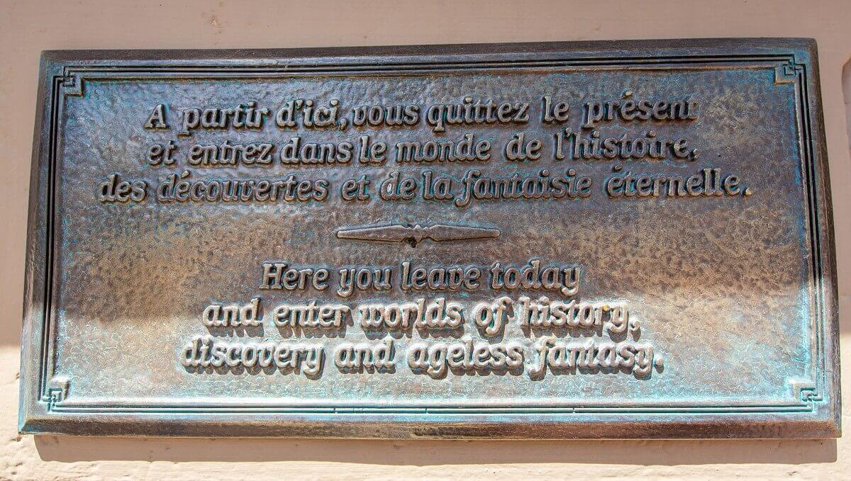 Inscription with dedication Here you leave today and enter worlds of history, discovery and ageless fantasy.