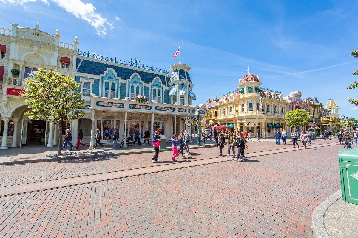 View along Main Street U.S.A. View along Main Street U.S.A.: Side entrance of the Emporium, Flower Street, Walt's - An American Restaurant