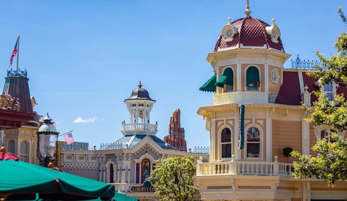 View over the roofs of Walt's and Liberty Court View over the roofs of Walt's - An American Restaurant and Liberty Court, on the horizon you can see the top of Big Thunder Mountain