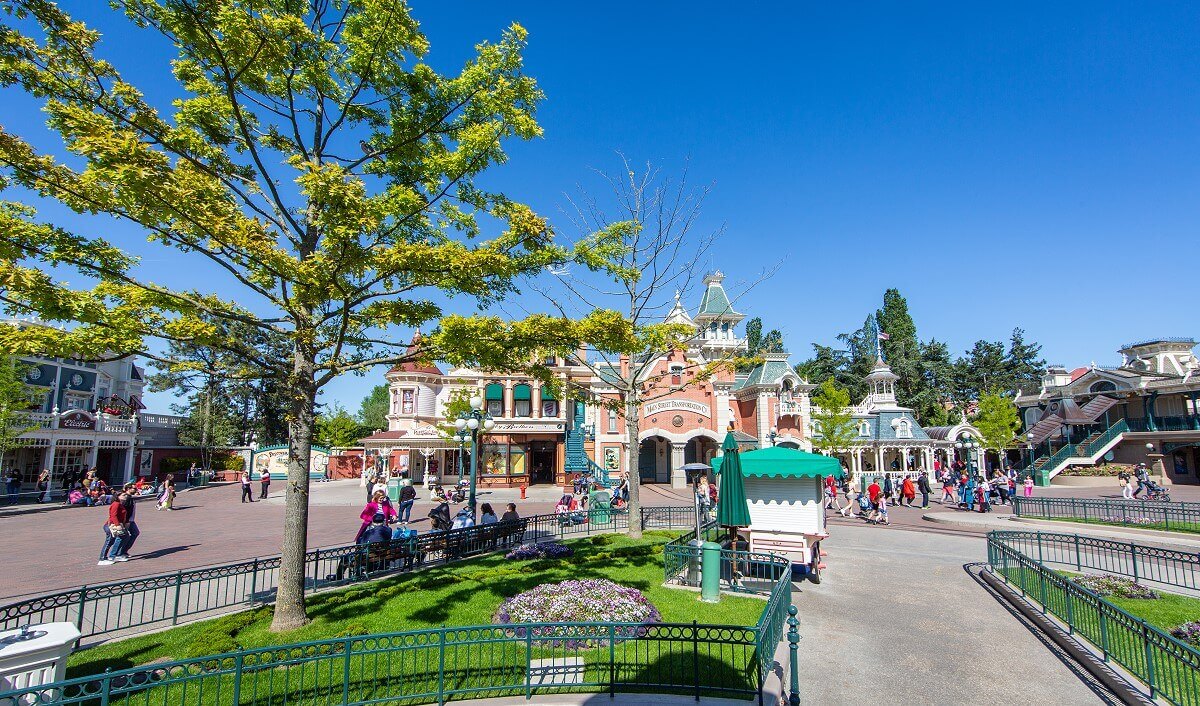Town Square Looking across the springtime Town Square toward the Main Street Transportation building.